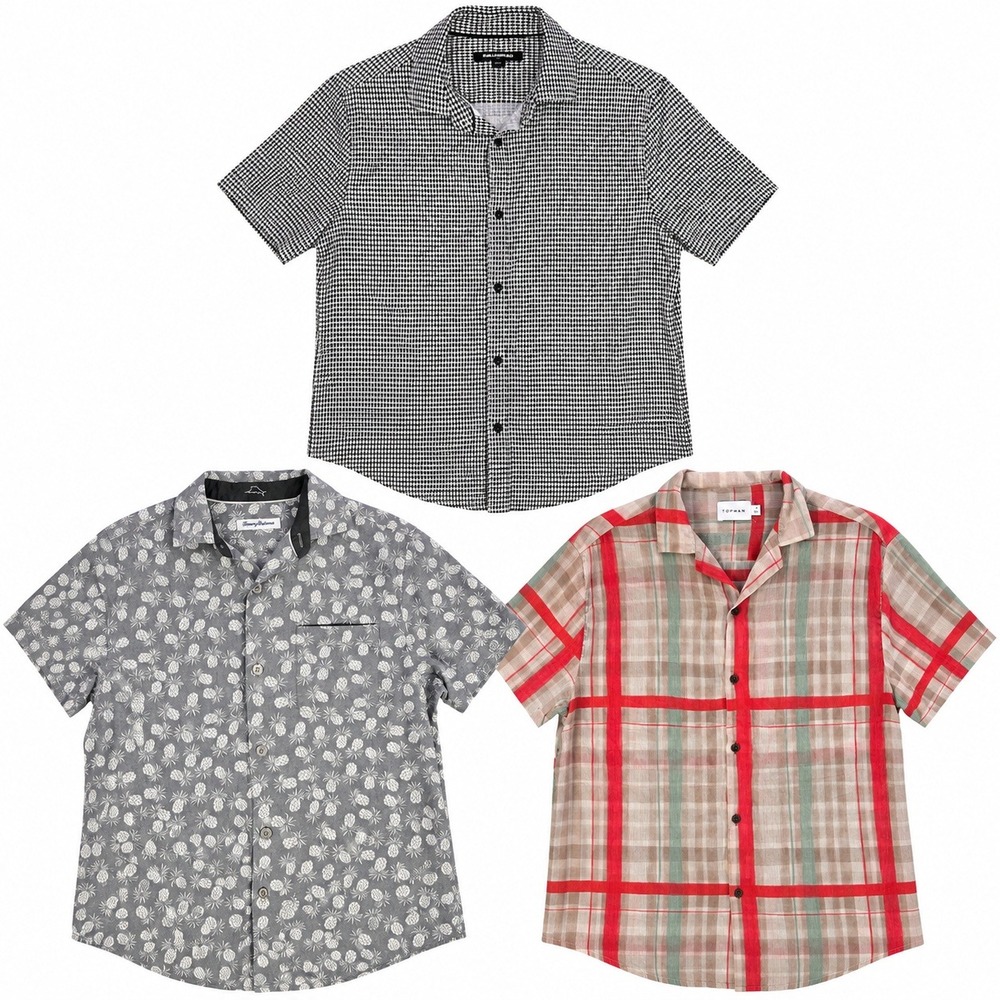Mixed Brands Lot of 3 Men's S Button-Down Shirts Karl Lagerfeld Tommy Bahama Red